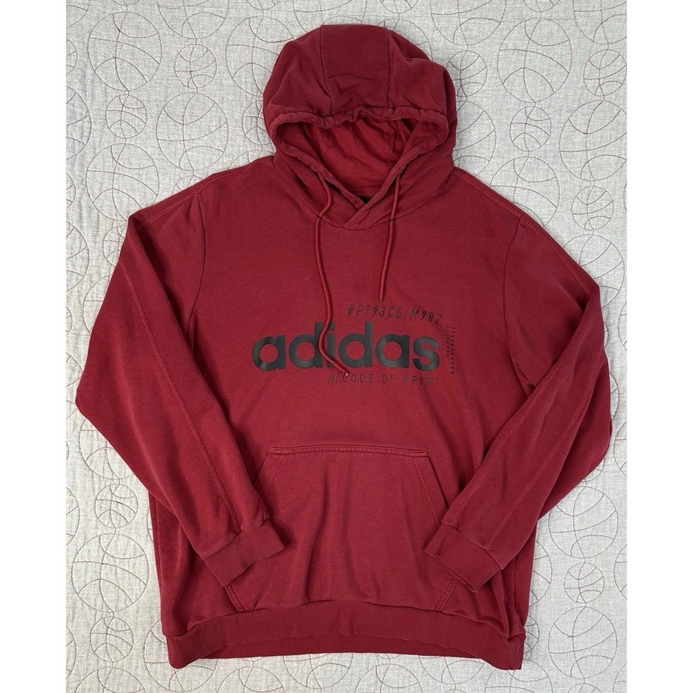 Adidas Pullover Hoodie Red Spell Out Logo Stretch / Mens XL